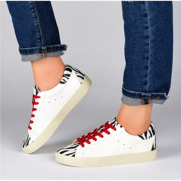 Journee Collection Erica Womens Size 10 Sneakers White Vegan Leather Zebra New - Picture 7 of 9
